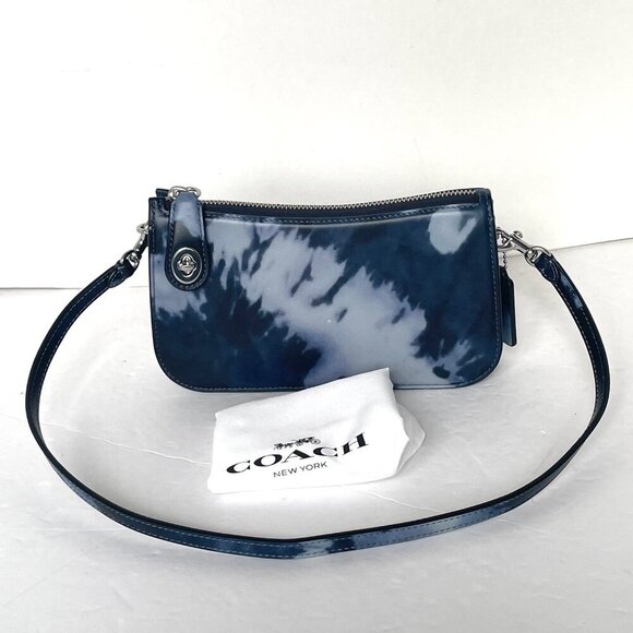 Coach Penn Shoulder Bag Y2K Blue Leather Tie Dye CU049 Small Clutch Festival - Picture 3 of 13